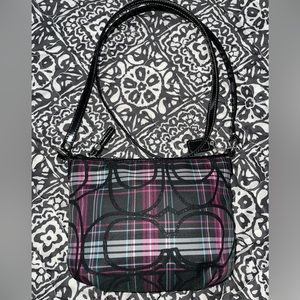 EUC COACH Poppy Sparkle Berry Tartan Crossbody Bag